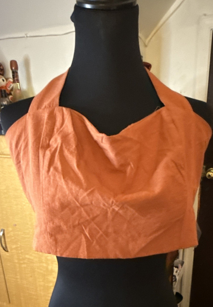 Fashion Nova Sweet Life Linen 2-Piece Skirt Set Top & Skirt Rust L Halter
