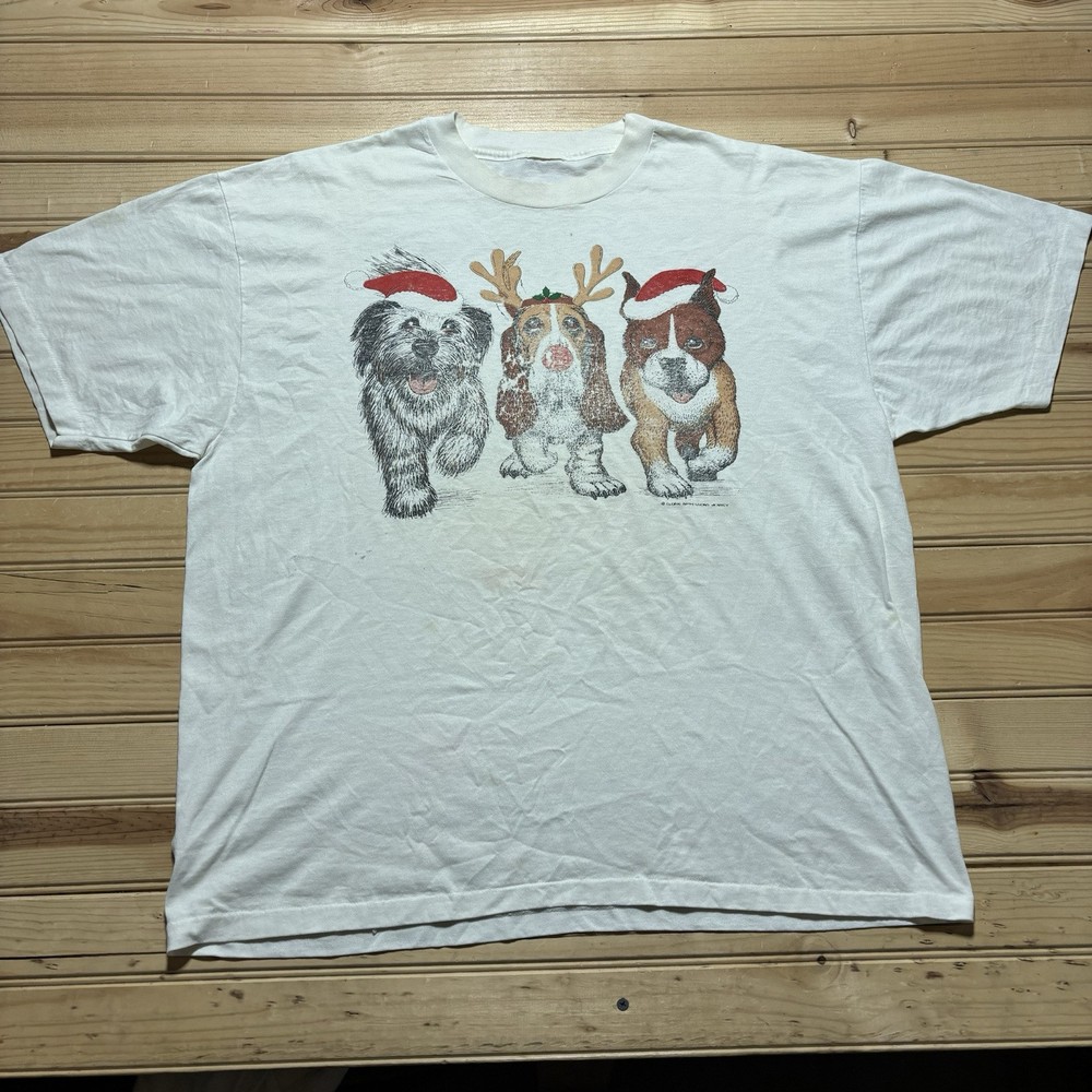 Vintage 90s Christmas Dog Double Sided Funny Beagle Boxer Shirt Size XL