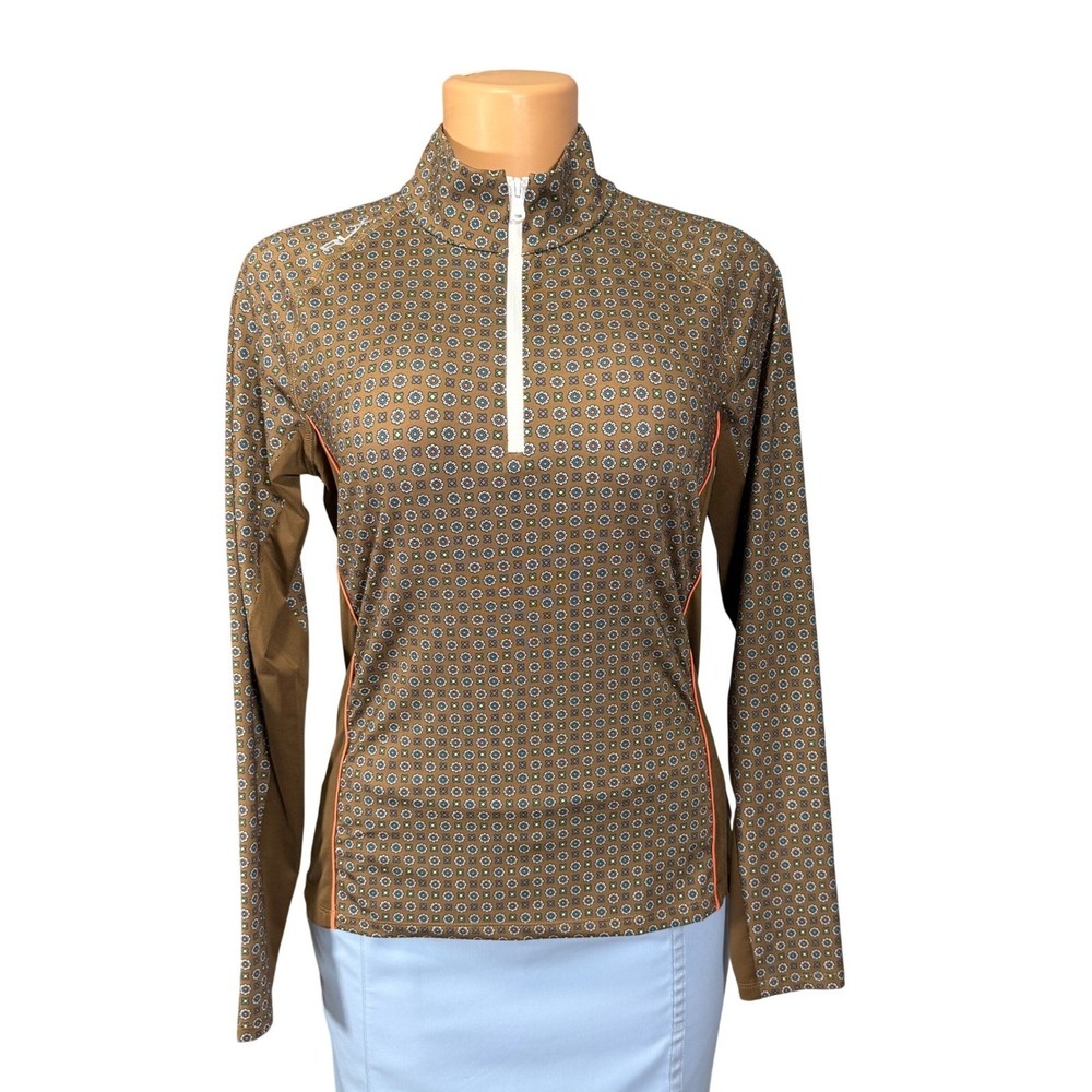 RLX Ralph Lauren Womens Brown Geometric Medallion Quarter Zip Golf Top Pullover