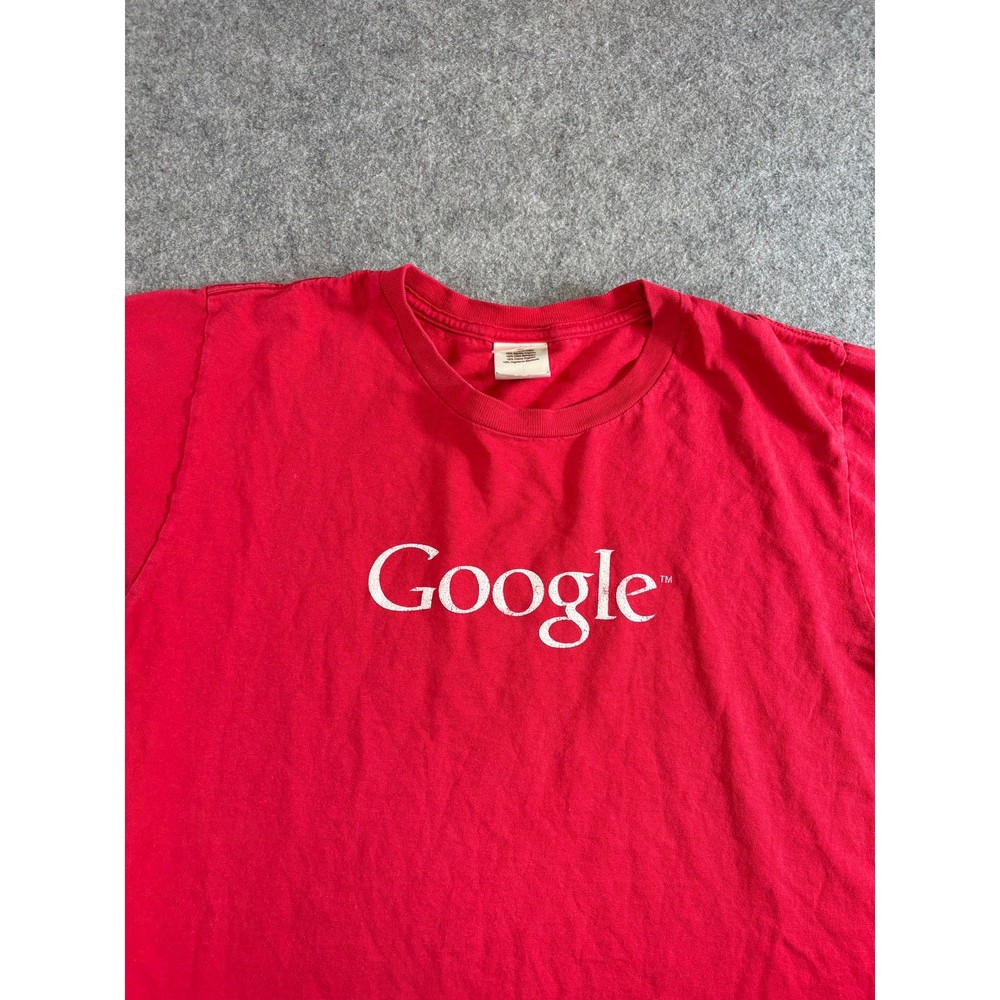 Google Logo Shirt Mens Red Graphic Tee Organic Cotton Streetwear Retro Medium