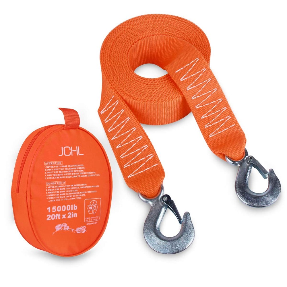 Heavy Duty 2x20 Tow Strap with Hooks 15000LB Capacity for Recovery Towing 6-8 Tons