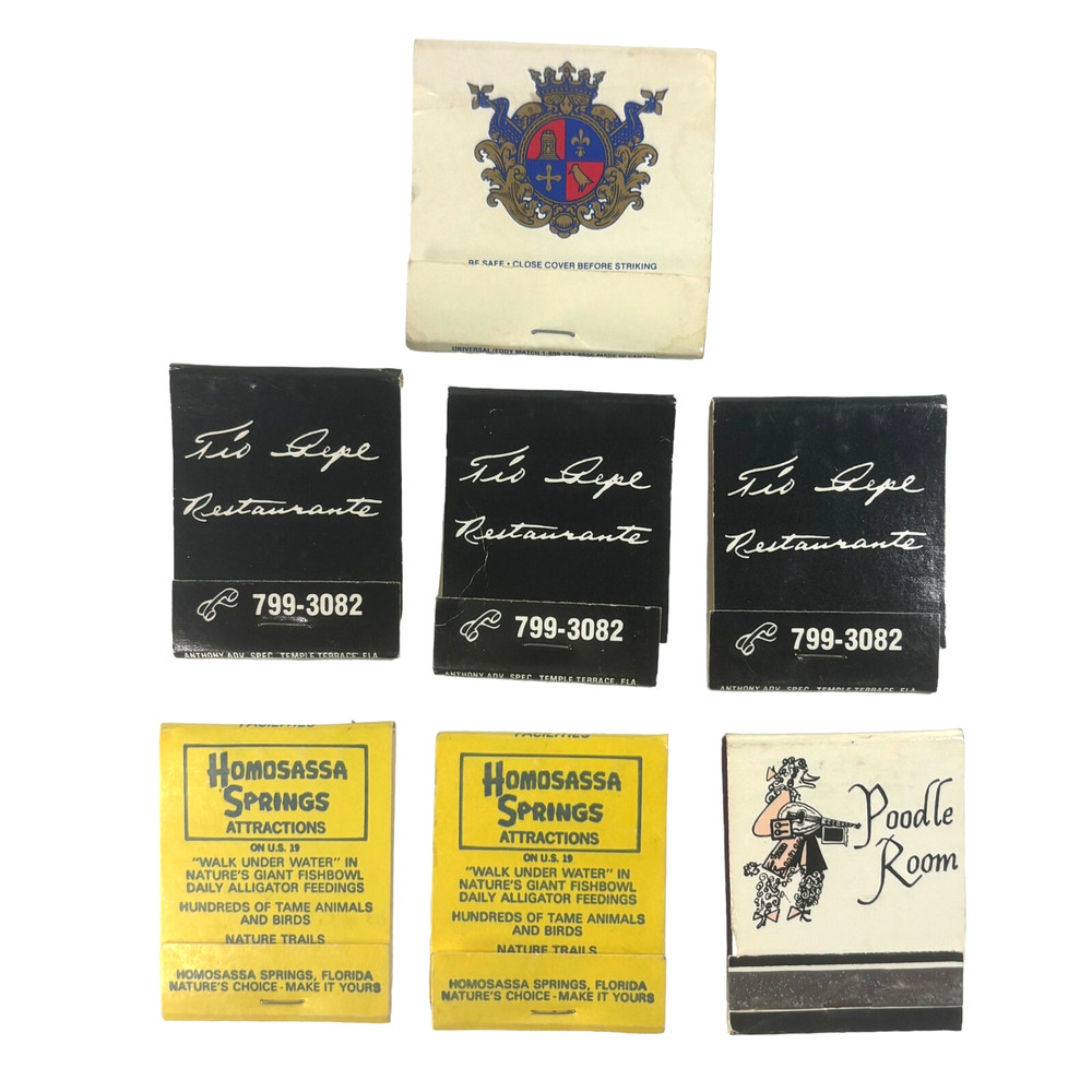 Vintage FLORIDA Matchbooks Boca Raton Homosassa Springs Poodle Room  Lot of 7