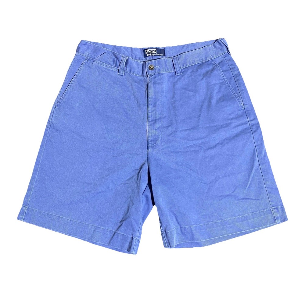Polo Ralph Lauren Chino Shorts Size 35 Blue Flat Front Preppy Nerdcore Pastel