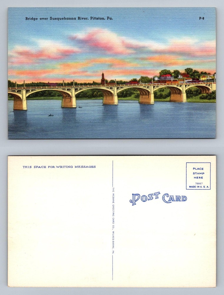 Pittston, PA-Pennsylvania, Susquehanna River Bridge View Vintage Postcard