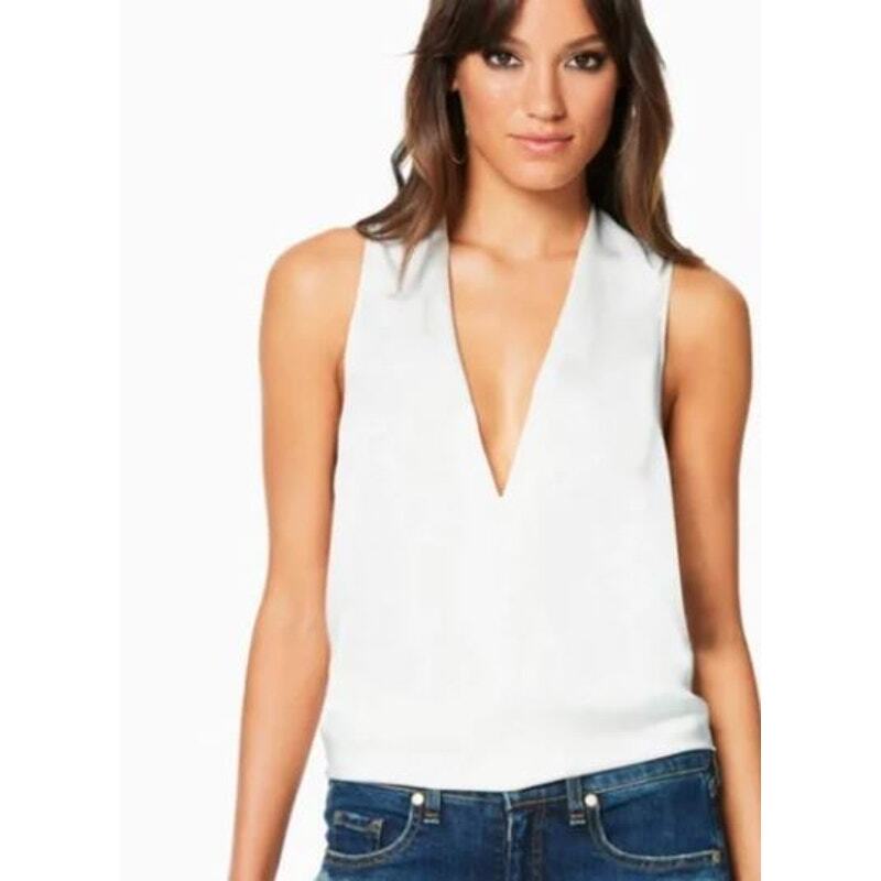 NWT 275 Ramy Brook Women's Jilly V Sleeveless Top Cream Sz L NWT 275