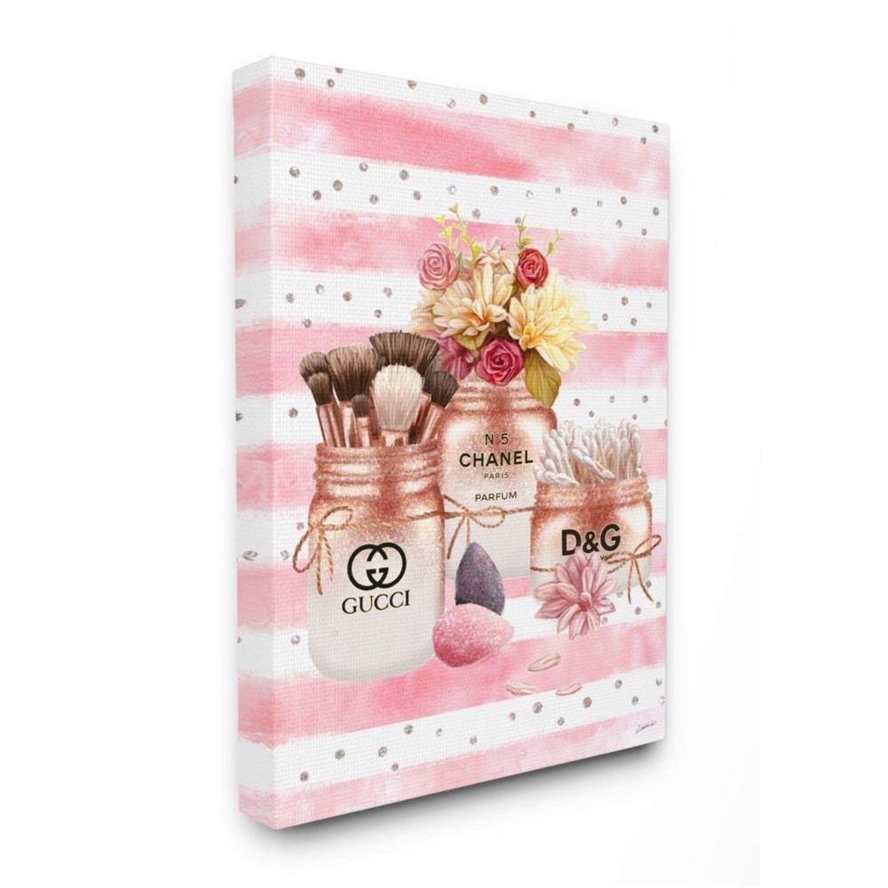 Glam Floral and Fashion Jars Over Stripes Canvas Ziwei Li Wall Art, 16x20