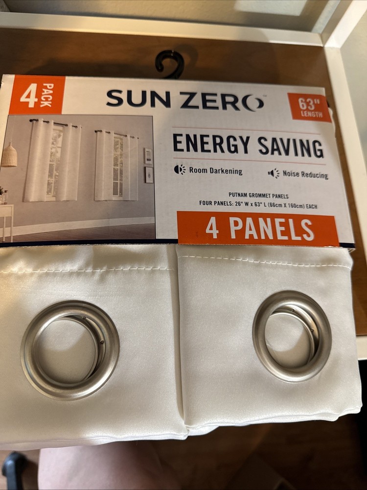 Curtains 4 Panels 26 W X 63 L Grommet Top White Sun Zero Room Darkening Noise ReNoise Reducing