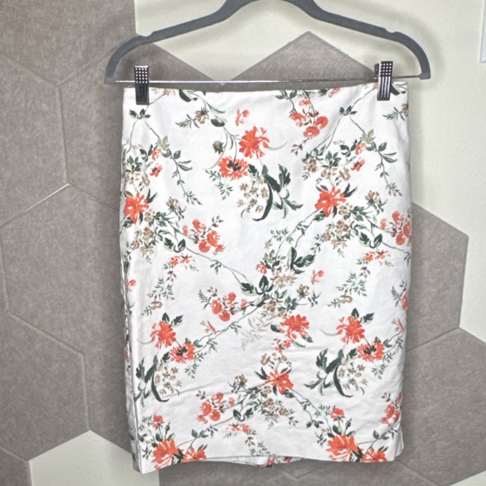 Ann Taylor Factory Floral Pencil Skirt White Orange Green Women’s Size 6