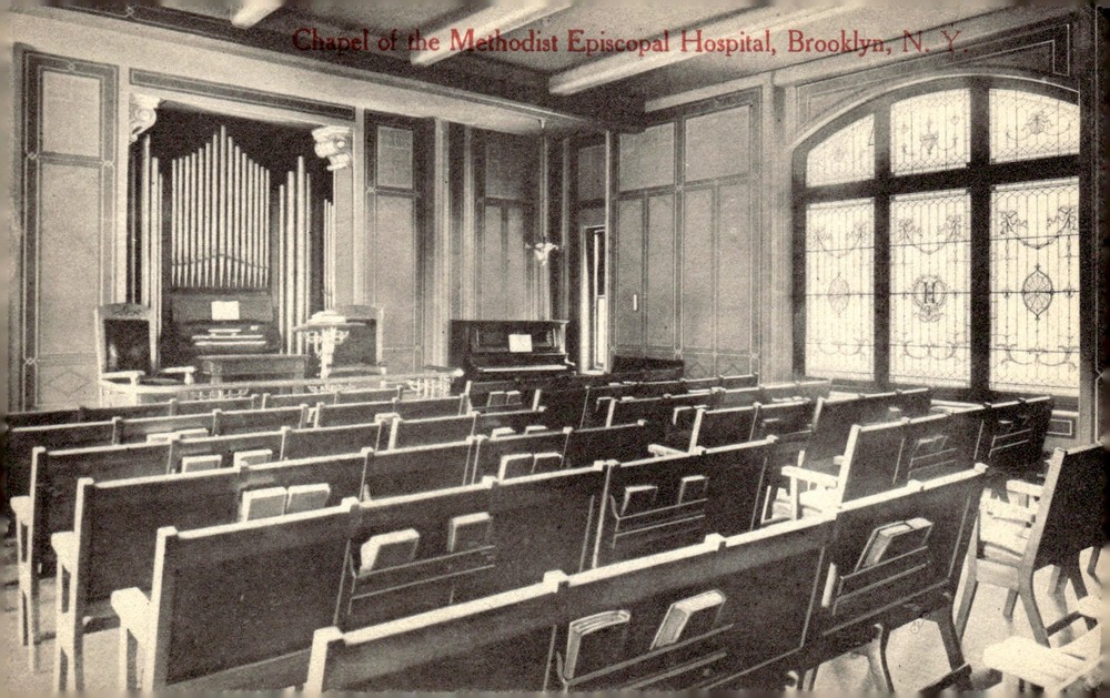 C1910 Methodist Episcopal Hospital Brooklyn NY Chapel Interior Organ Postcard