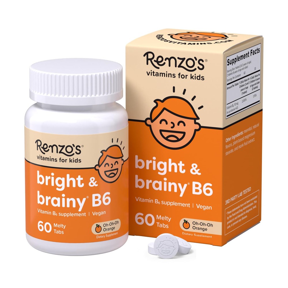 Bright & Brainy B6 - Dissolving B6-60 Sugar-Free Melty Tabs, Oh Oh Oh Orange ...
