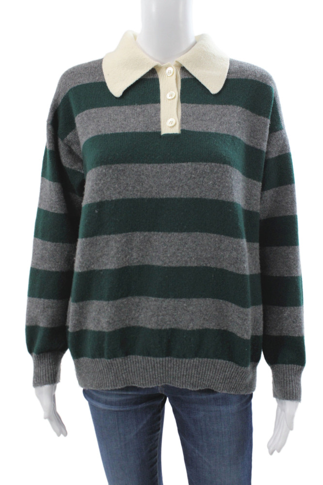 & Daughter Womens Collared Striped Pullover Sweater Green Long Sleeve Size XSFree Shipping in US $100+ Orders | $6.95 Orders Below