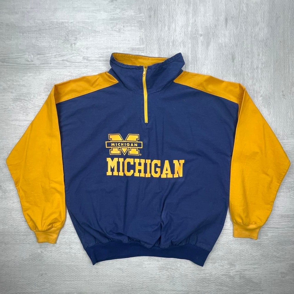 Vintage 80s Michigan Wolverines Quarter-Zip Sweatshirt Size: XXL Blue Yellow