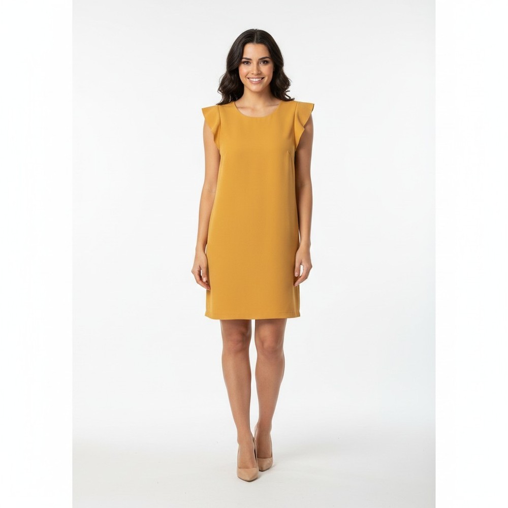 Nicole Miller New York Flutter Sleeve Shift Dress Women's Size 2 Mustard Yellow