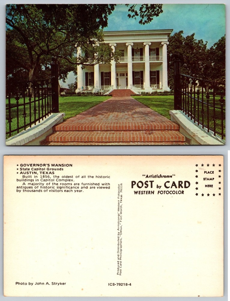 TX Governor's Mansion Austin Capitol Grounds Vintage Chrome Postcard