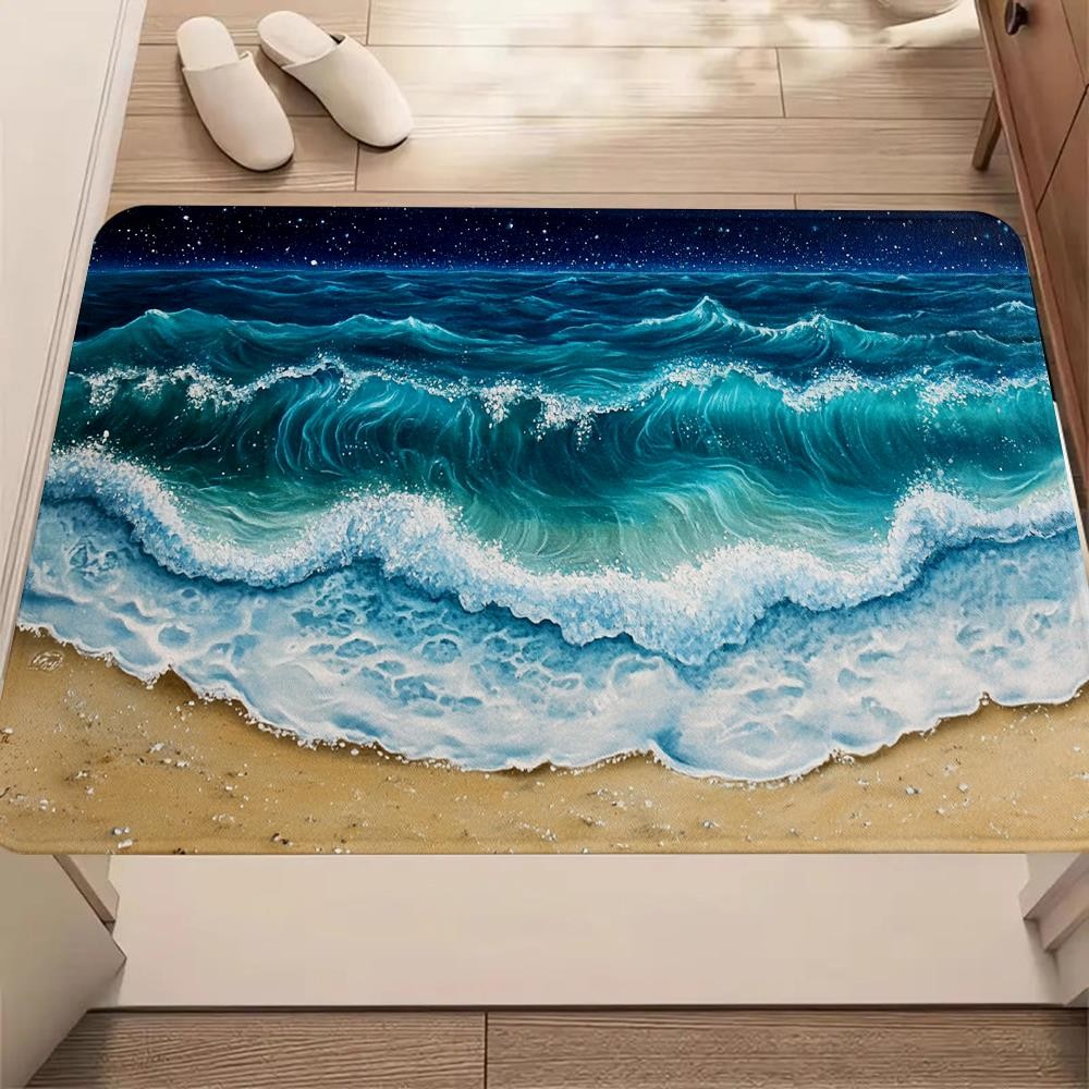 1pc Modern Style Rug Carpet Doormat, Aerial View of Turquoise Ocean Waves Mat ◐