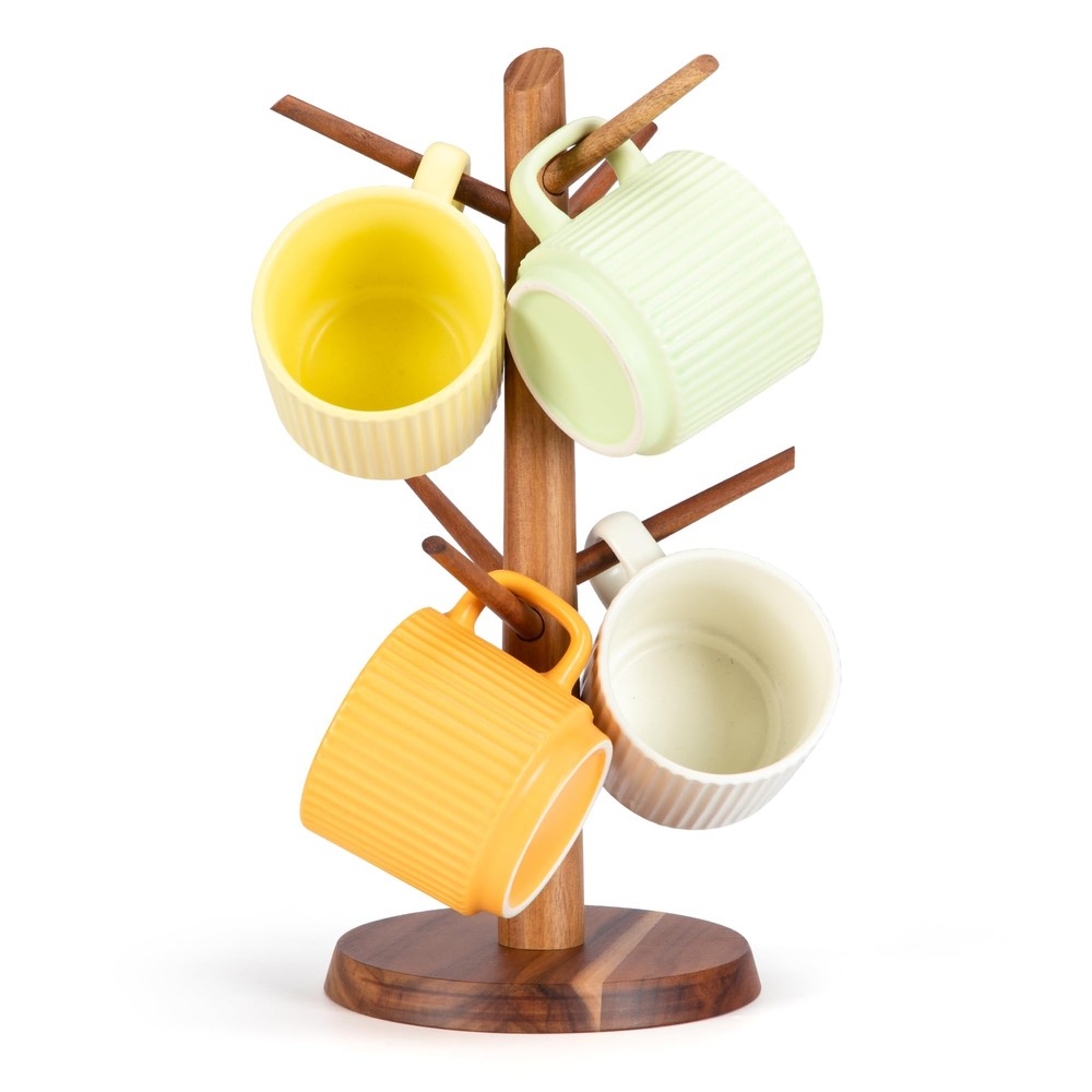 Acacia Wood Mug Holder, Wooden Mug Tree, Coffee Mug Holder for Kitchen Counte...-image