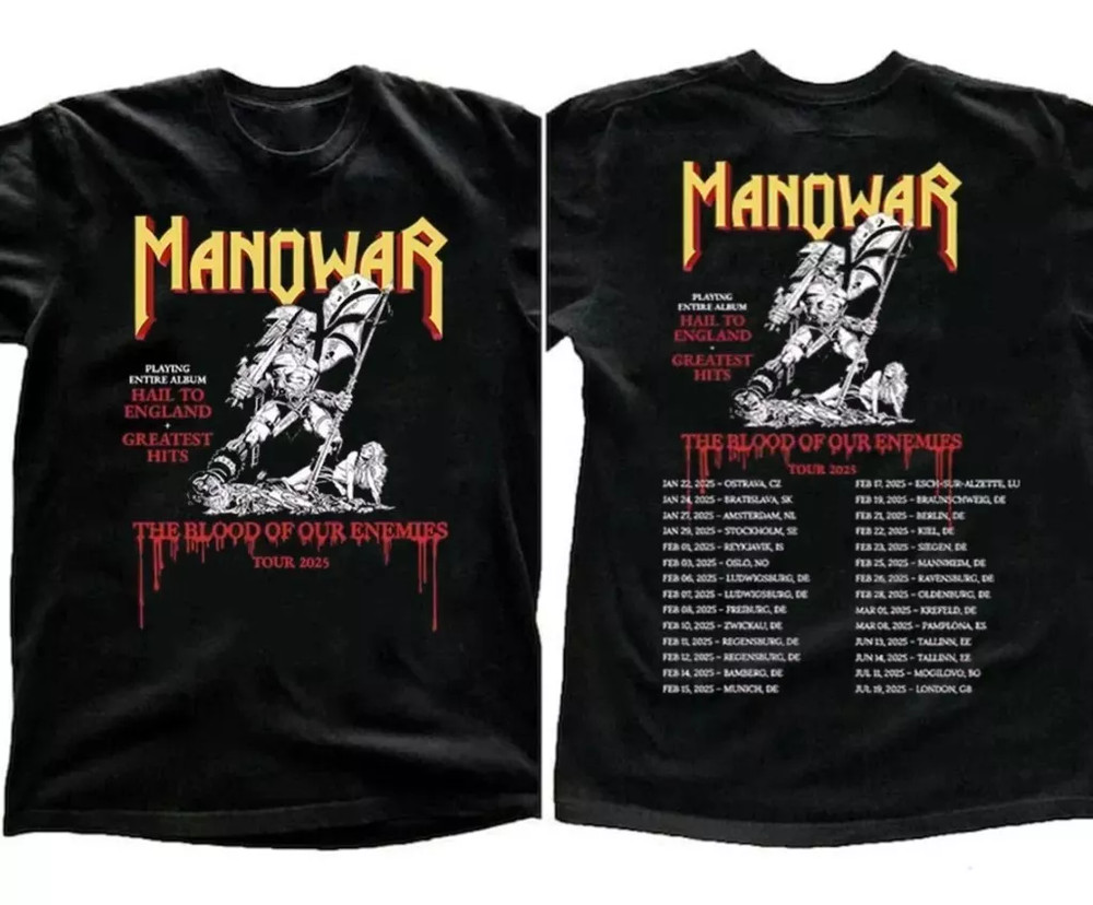 Manowar Tour 2025 T-Shirt - Heavy Metal Band Shirt for Fans - Unisex Concert Tee