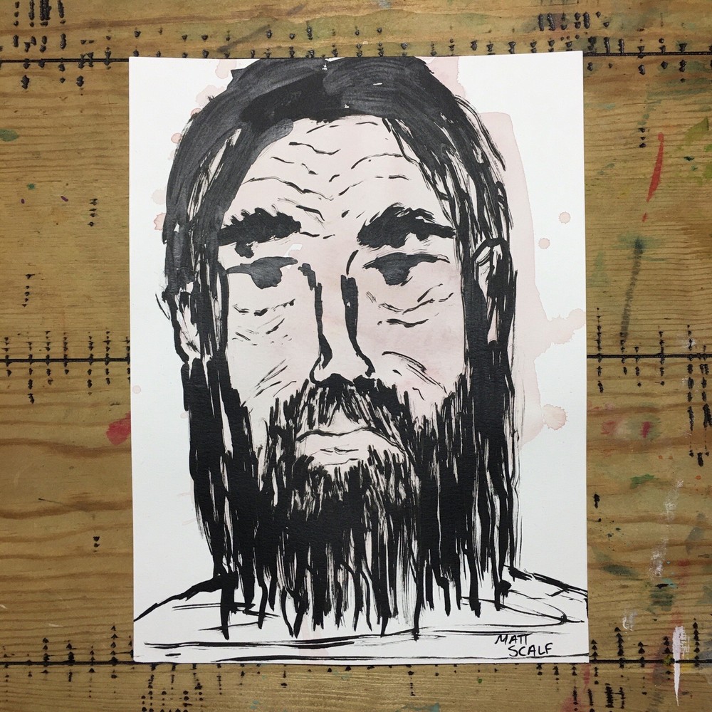 Matt Scalf 9x12 ORIGINAL PAINTING Face Abstract Modern Bearded Man Portrait Art