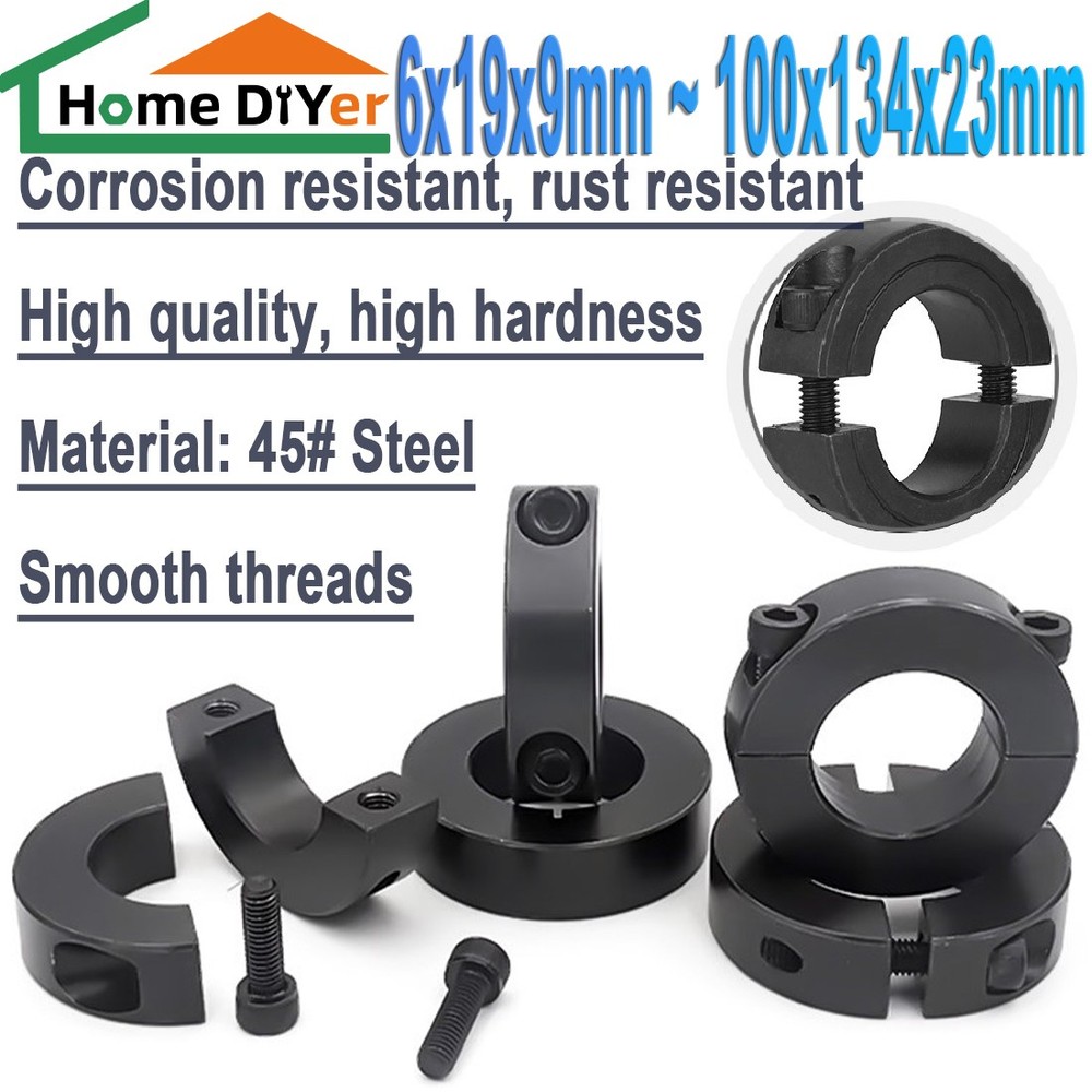 6mm-100mm Bore Clamp Collar Double Split Shaft Collar Thick 9mm-23mm Black Oxide