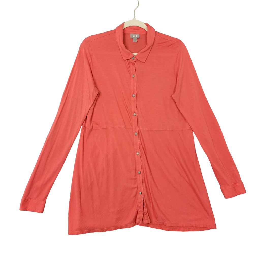 J JILL Pink Pima Modal Long Sleeve Collared Button Top SIZE MEDIUM