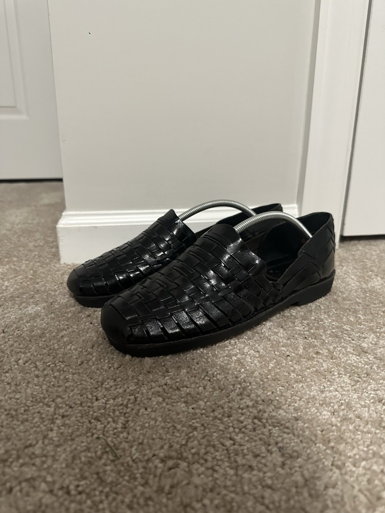 SunSteps Hand Woven Black Leather Mens Slip On Shoes  Size 10