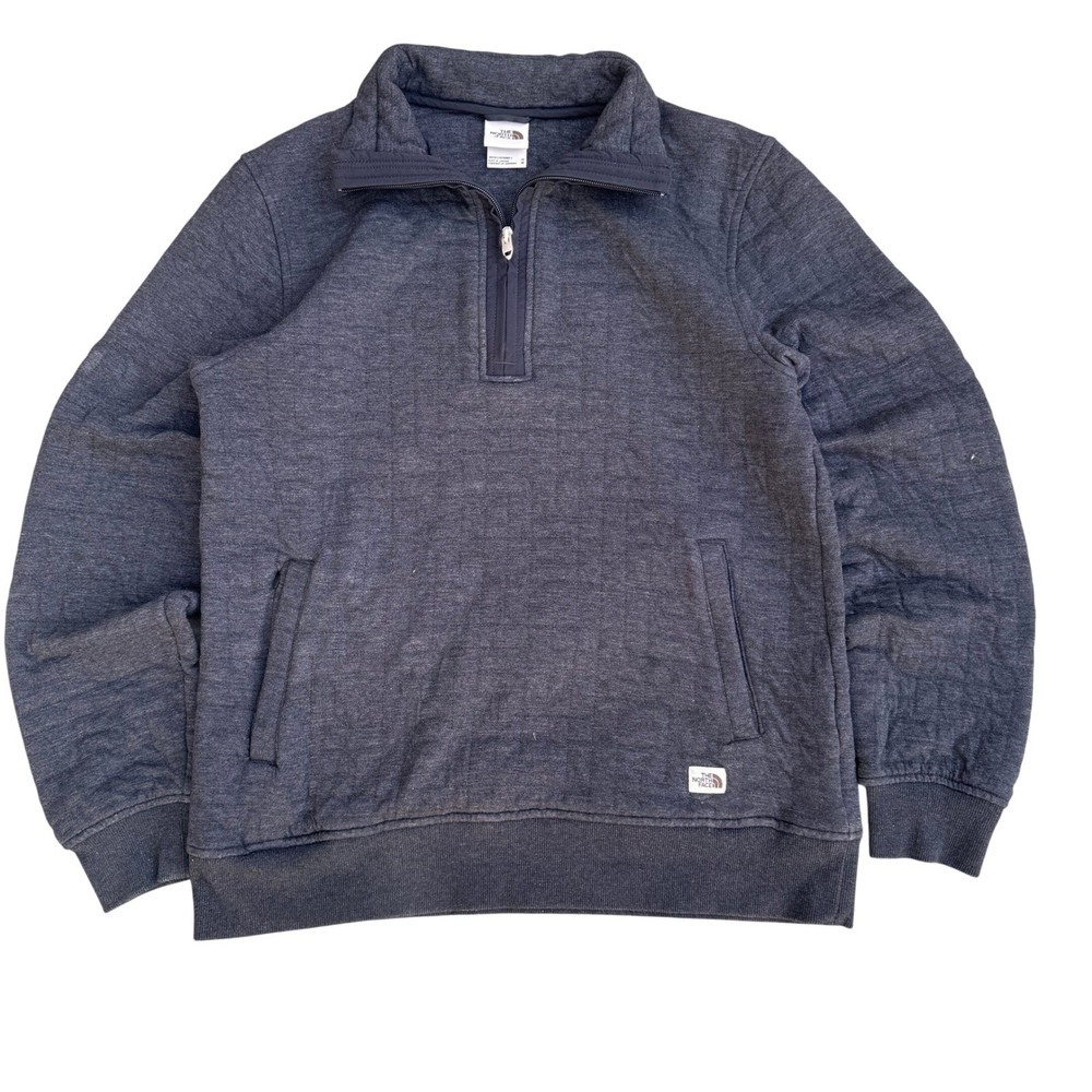 The North Face Mens Medium Charcoal Grey Quilted Quarter Zip Fleece Pullover