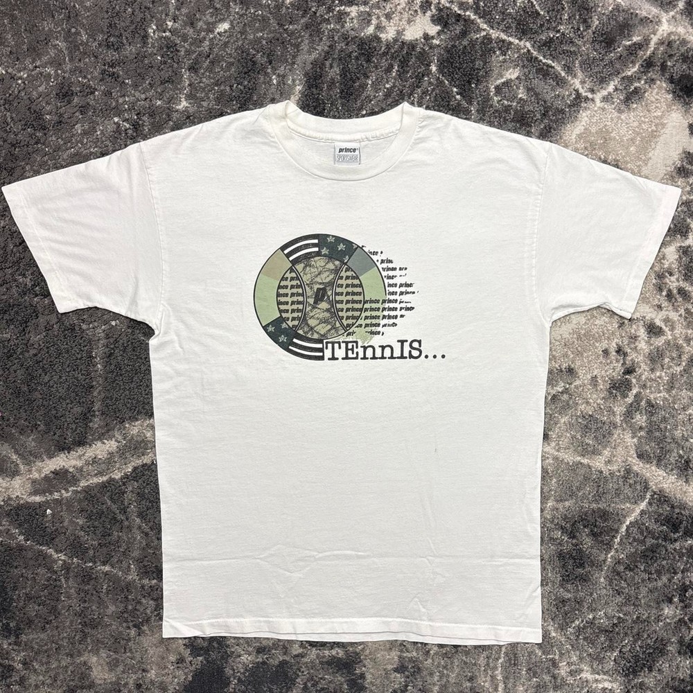 Vintage Prince Tennis Shirt Mens Large 90s Single Stitch USA Made Racquet White