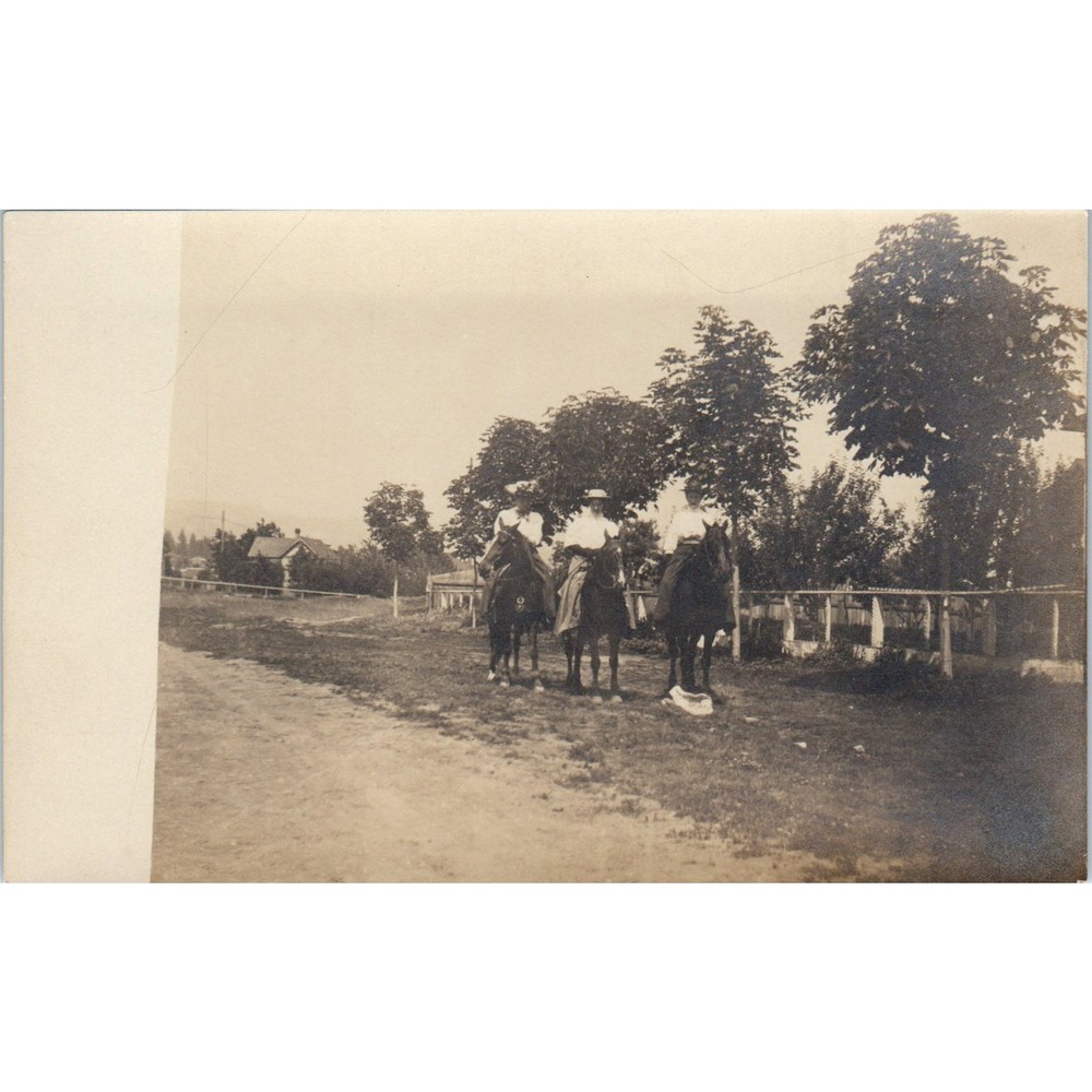 Antique Postcard RPPC Three Victorian Ladies Riding Horses SE8
