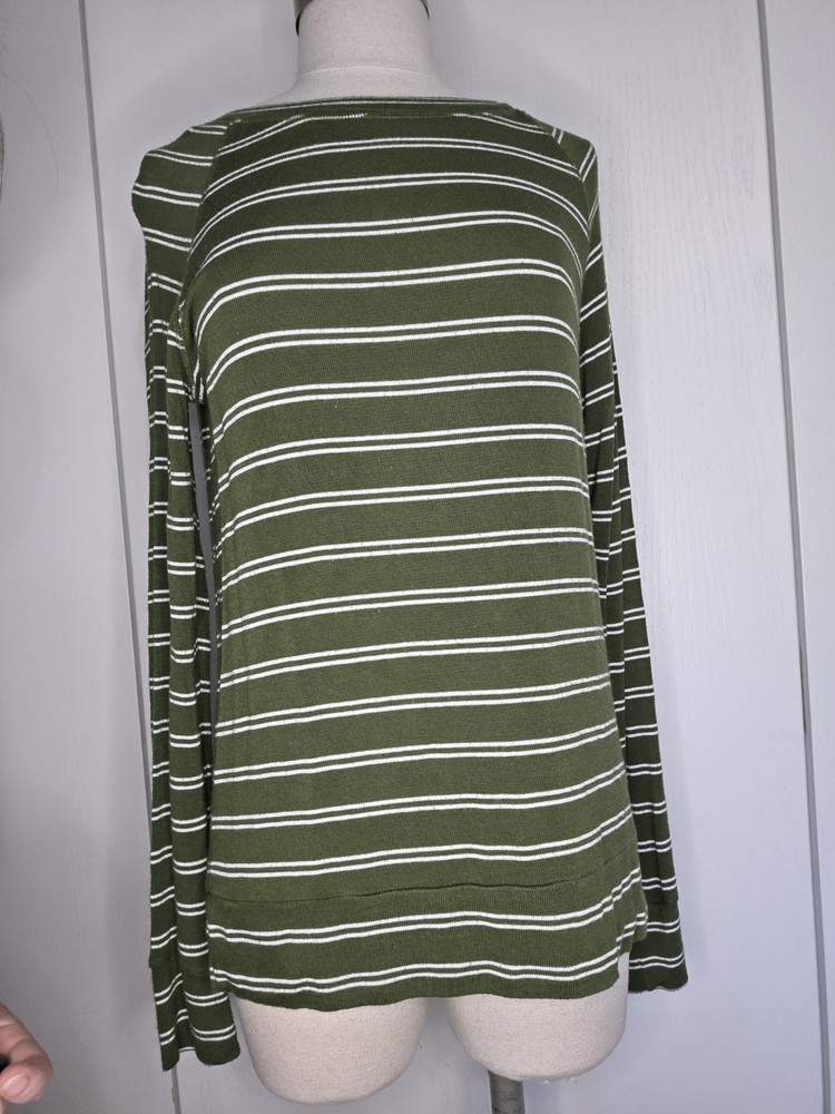 Mix By 41 Hawthorn Womens Green And White Striped Long Sleeve Top Size Small