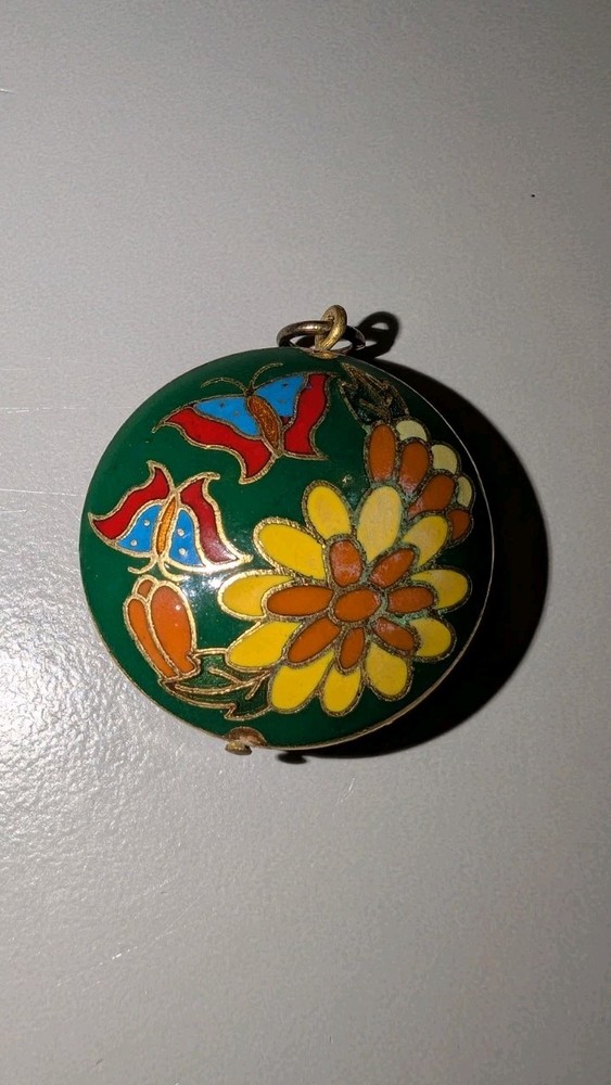 Vintage Double Sided Cloisonne Butterfly Pendant Enamel Floral Multi Color
