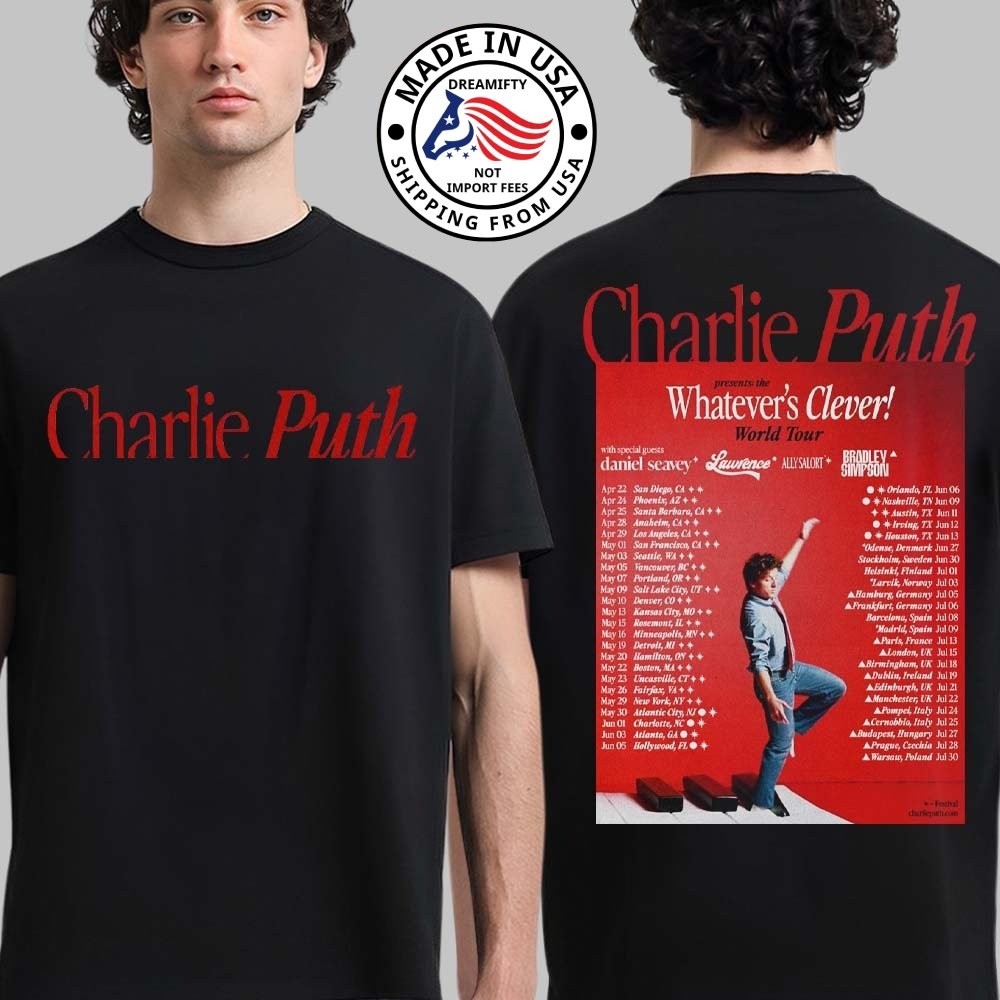 Charlie Puth Whatever's Clever World Tour 2026 Concert T-Shirt