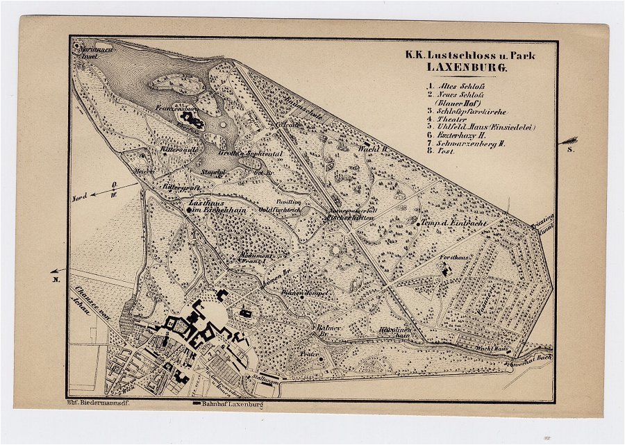 1903 Original Antique Map Of Laxenburg / Schloss Castle / Austria