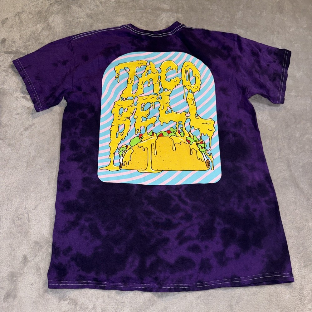 Taco Bell T-Shirt Men's Medium Purple Tie Dye Trippy Psychedelic Employee Tee