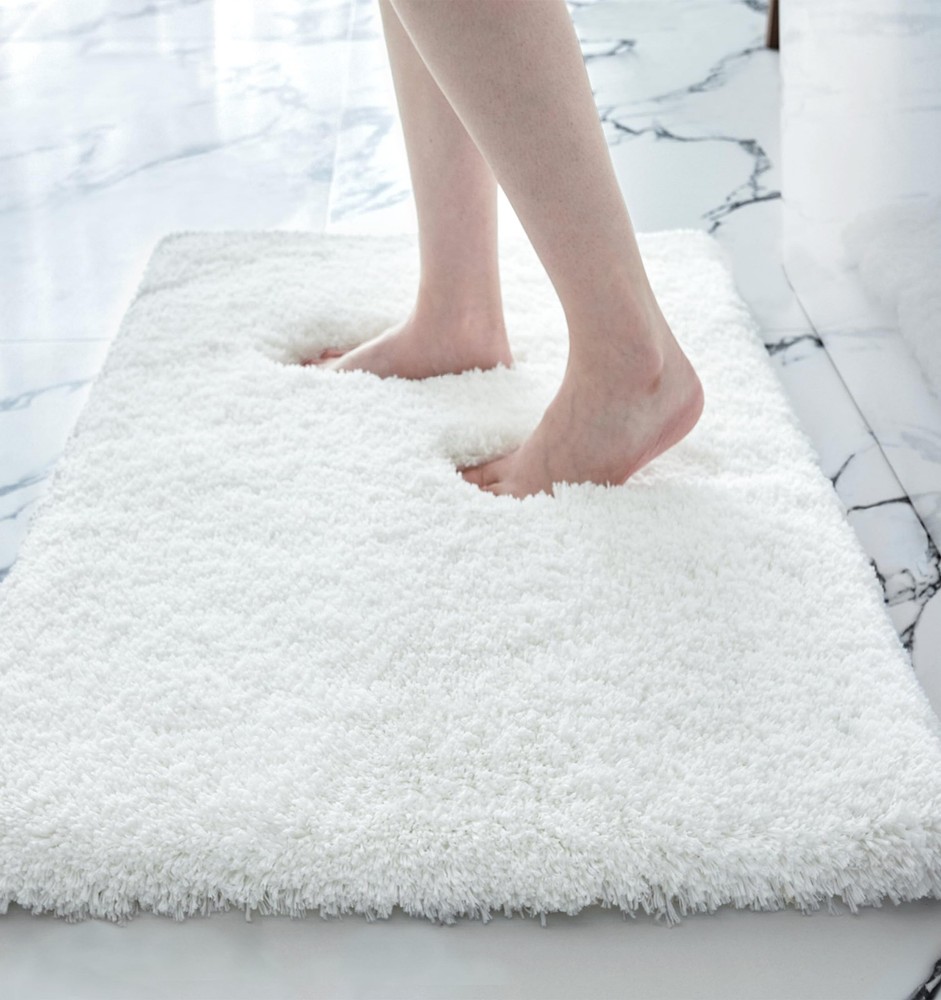White Bathroom Rug 17x24 - Non-Slip Plush Small Bath Mat, Highly Absorbent & ...