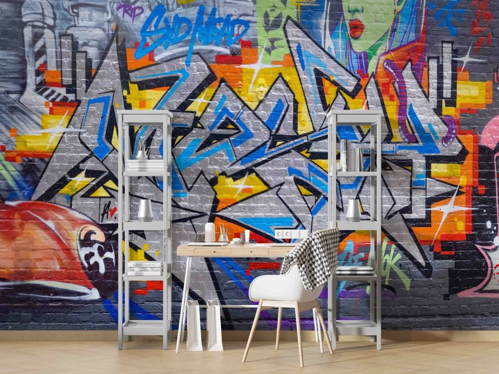 3D Abstract Artistic Graffiti Self-adhesive Removable Wallpaper Murals Wall 641-image