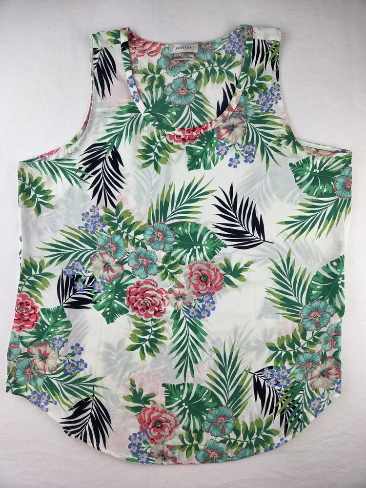 Van Heusen Women's Size XL Floral Tank Sleeveless Scoop Neck Green Red Black