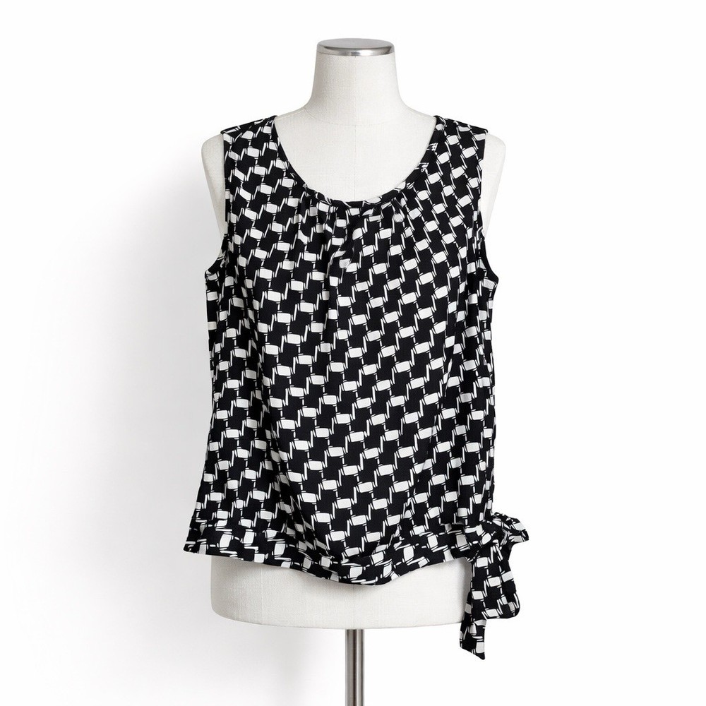 Gap Blouse Top Women’s Sz M Black White Mod Geometric Tie Hem Tank Nice!