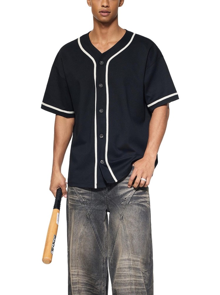 Unisex Streetwear Baseball Style Shirt-Piped Button Up Jersey– Customizable