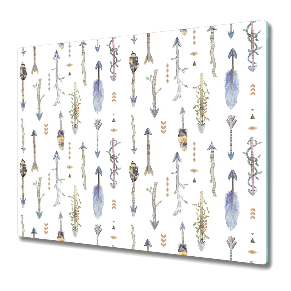 Glass Worktop Kitchen Chopping Board Boho native arrows blue and green 60x52