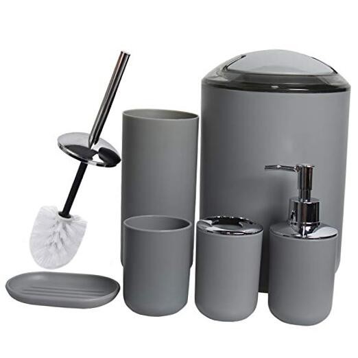 6-Piece Light Grey Bathroom Accessories Set with Soap Dispenser