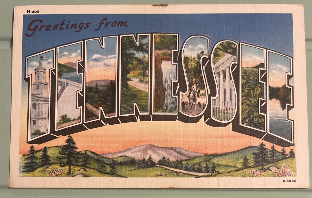 1940c Greetings From Tennessee Large Letter Postcard Unused Linen