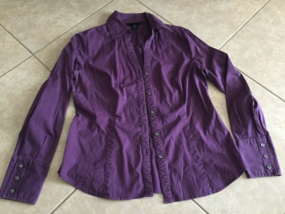 Attention Women’s Long Sleeve Dark Purple Blouse Button Front  Size Large