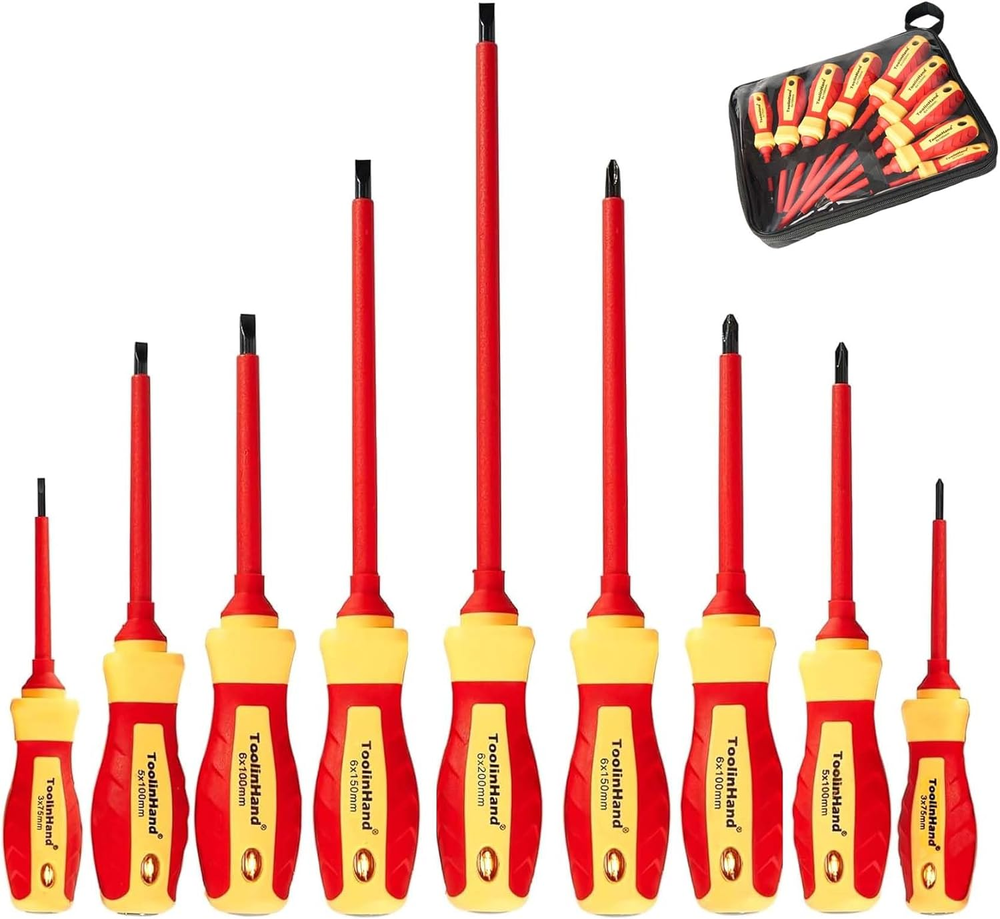 9-Piece 1000V Insulated Screwdriver Set with 4 Phillips and 5 Slotted Heads