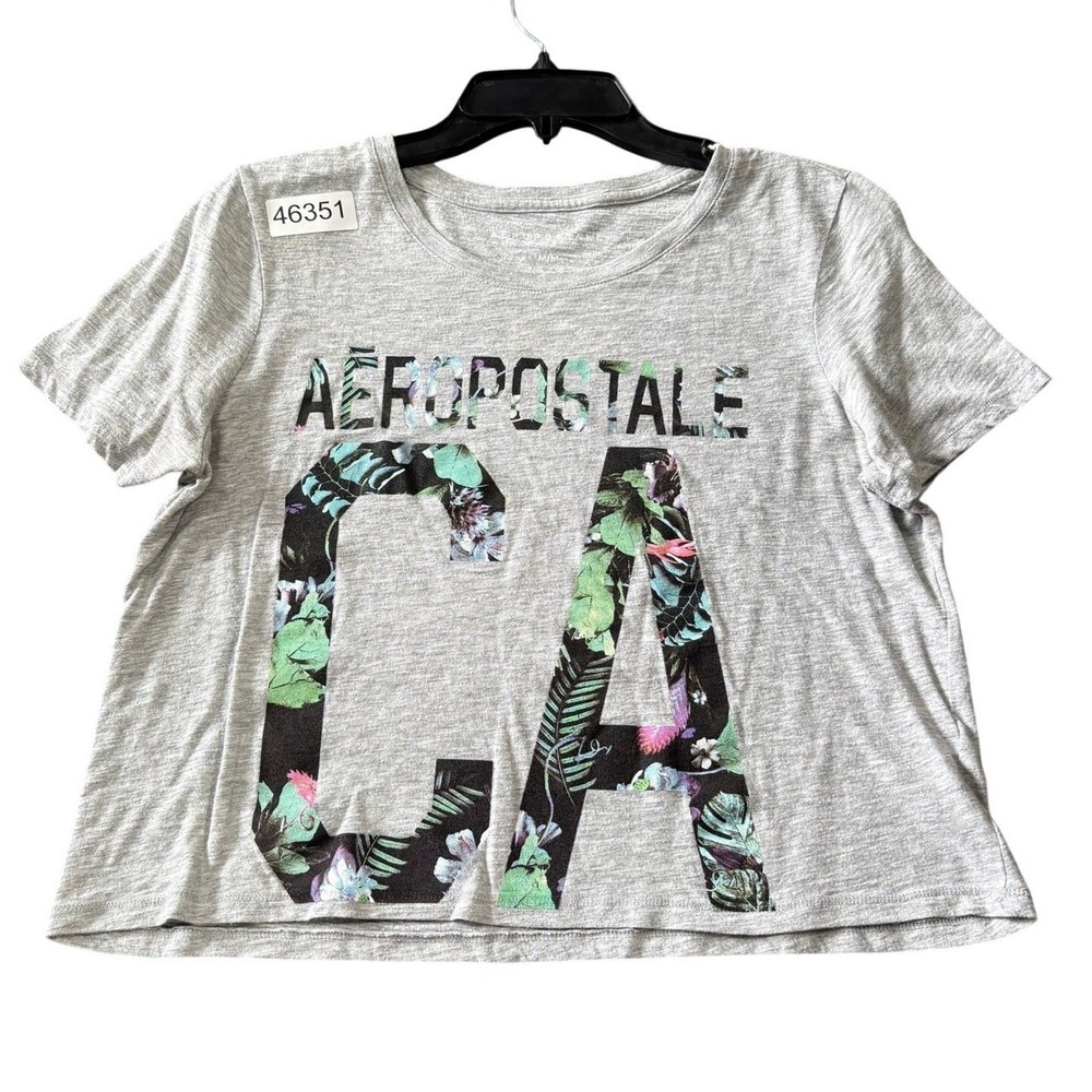 Aeropostale Crop Top Shirt Women's Size M Gray Short Sleeve T Shirt Spell Out