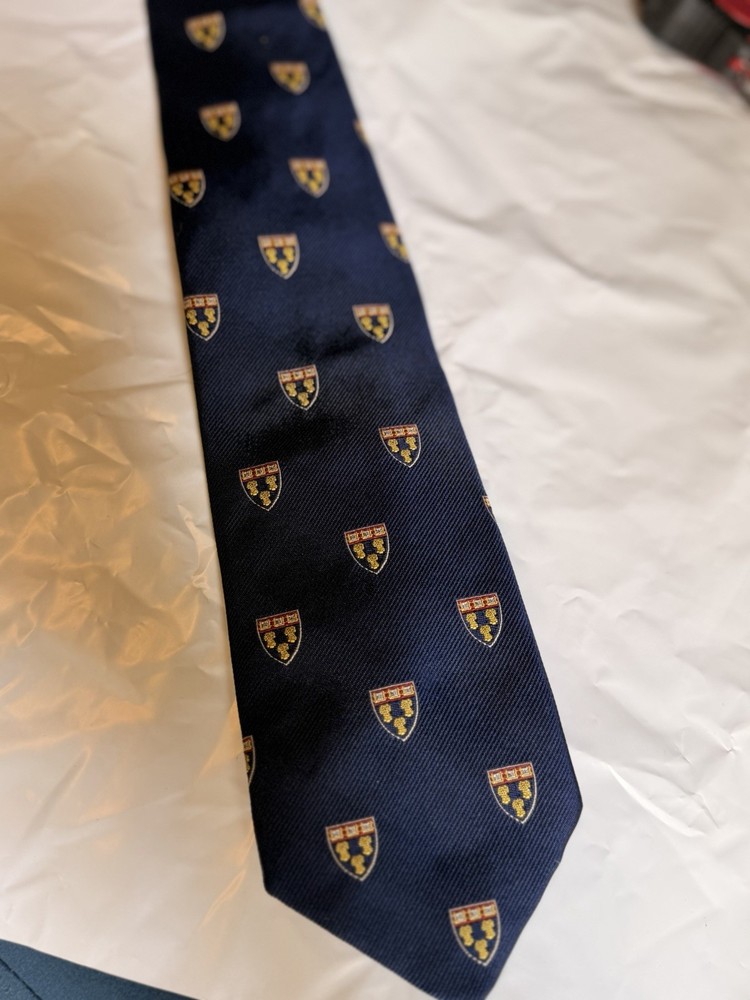 Ben Silver Pure English Silk Tie Navy Heraldic Crest USA Made Necktie