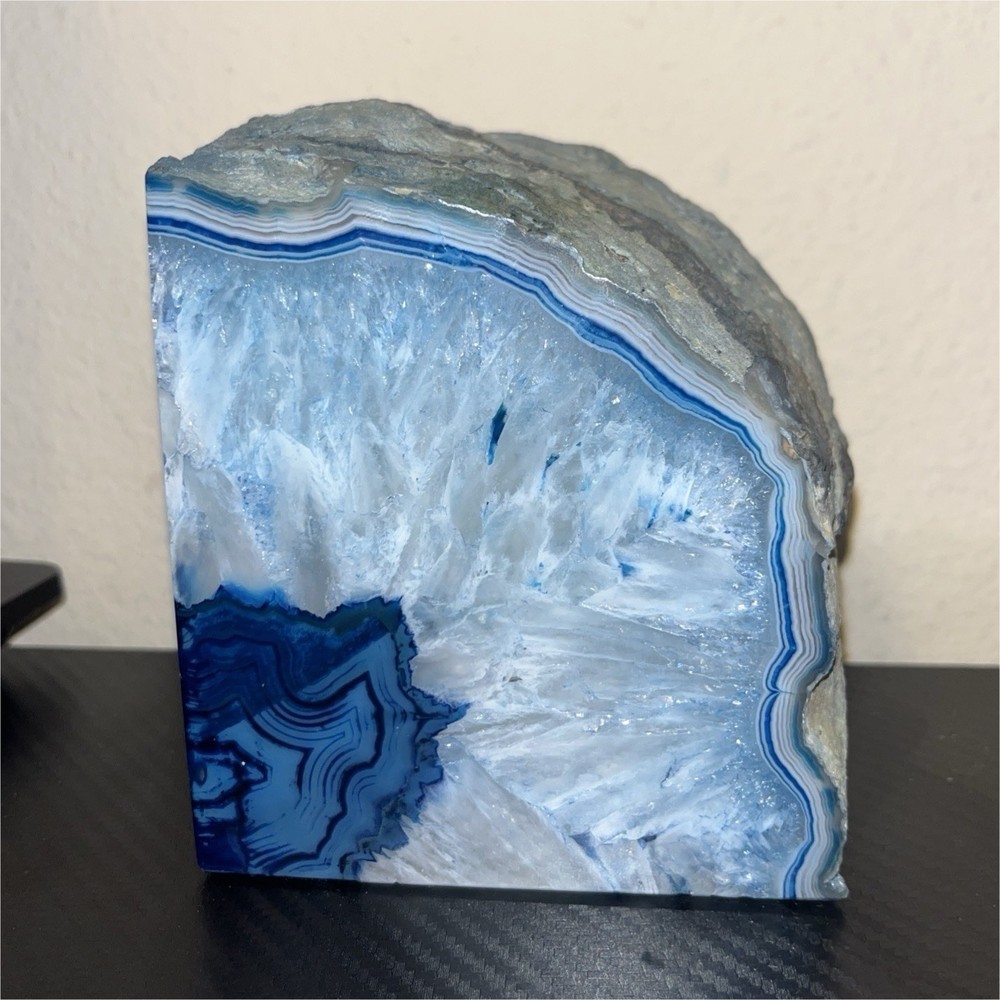 Blue Agate Crystal Mineral Display Specimen Polished Geode