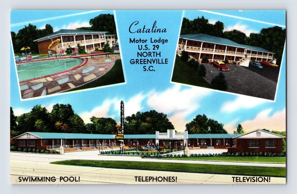 Postcard South Carolina Greenville SC Catalina Motor Lodge Motel 1950s Unposted