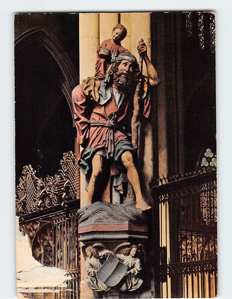 Postcard St. Christopher Carrying the Christ Child Cologne Cathedral in Germany