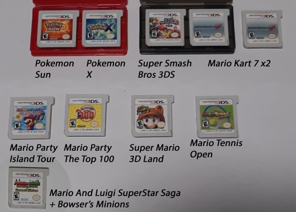 Nintendo 3DS Games, Pokemon (X, Sun) and Mario Games (Super , Smash,  Party)