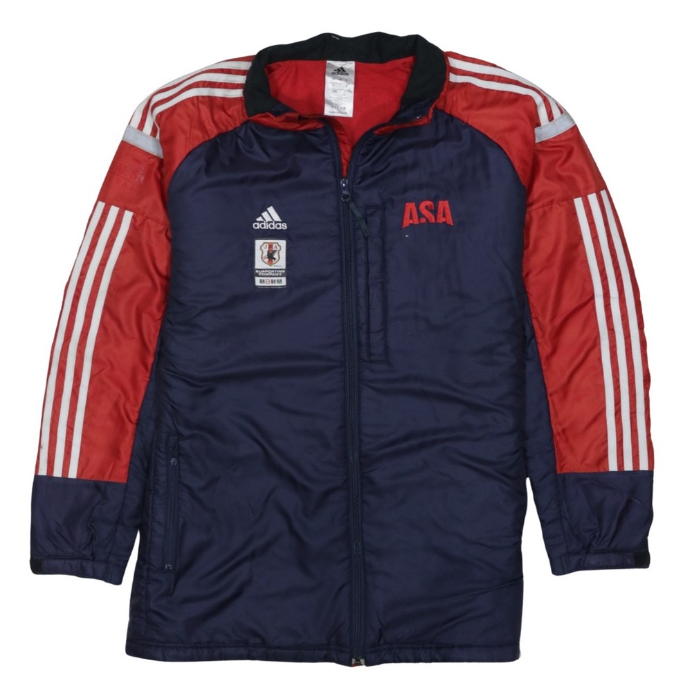 Adidas Mens Windbreaker Coat Navy Red Padded Full Zip ASA Logo Stripes L Vintage
